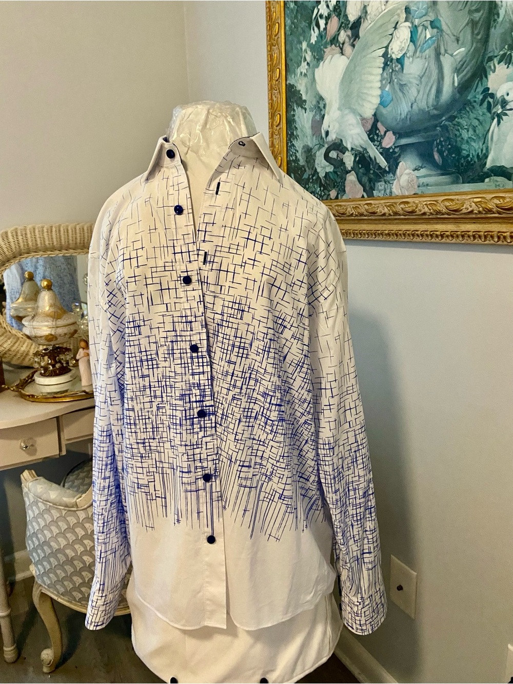 Bertigo Poplin Geometric Gradient Print Long Sleeve Shirt Size L